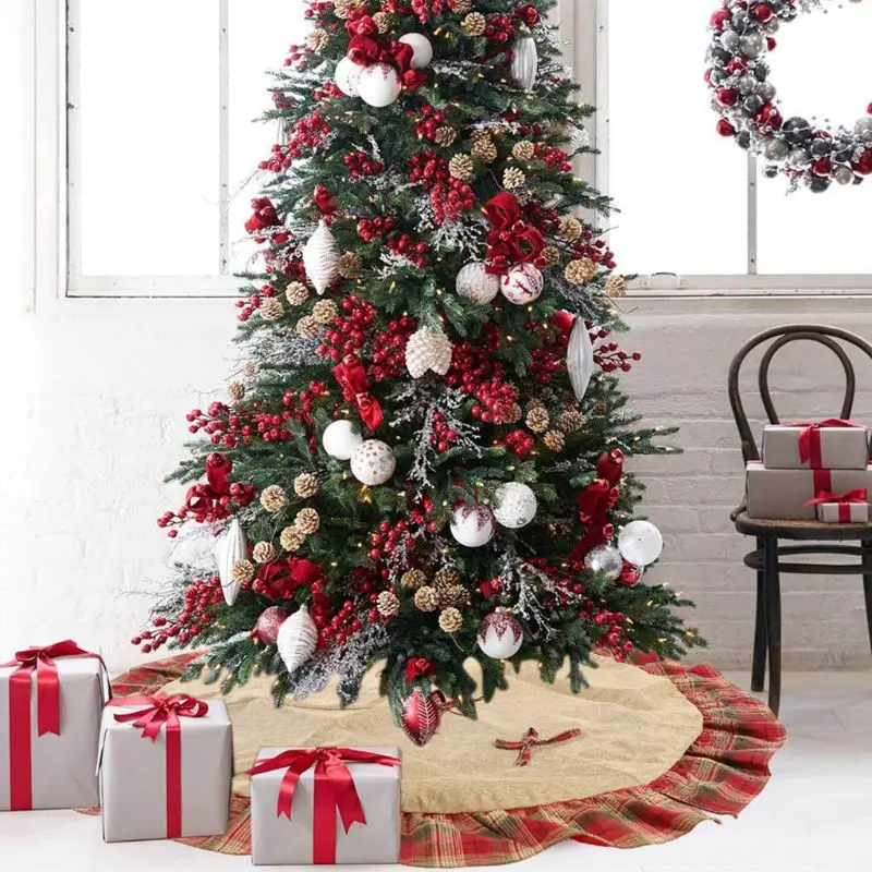 Рождественская елка юбка Декор льняная основа коврик покрытие Merry Xmas украшение сцена макет поставки L41A