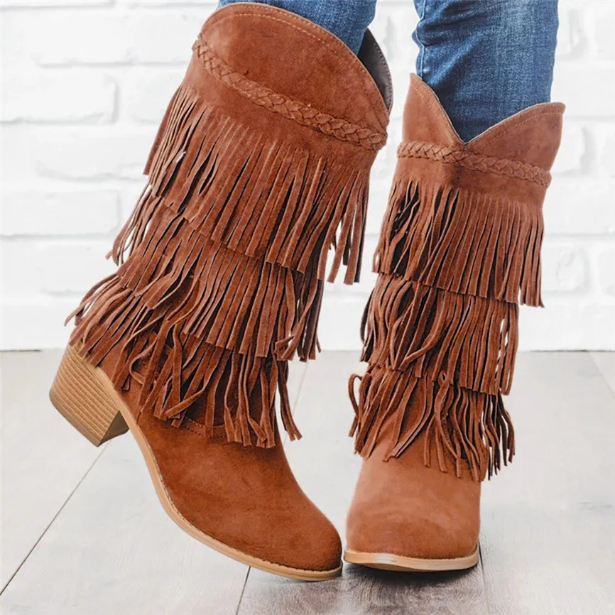 

Ladies Tassel Bohemian Casual Short Boots Ethnic Fringe Boots Autumn Winter European American Style Motorcycle Boots Women 40