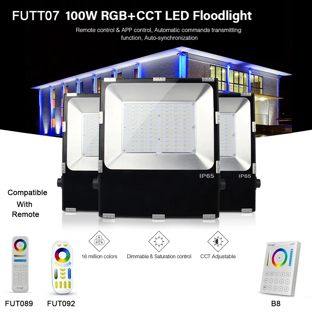 Miboxer 100W RGB+CCT LED Floodlight IP65 Waterproof Outdoor Lighting compatible with FUT089/FUT092/B8 Remote controller | Лампы и