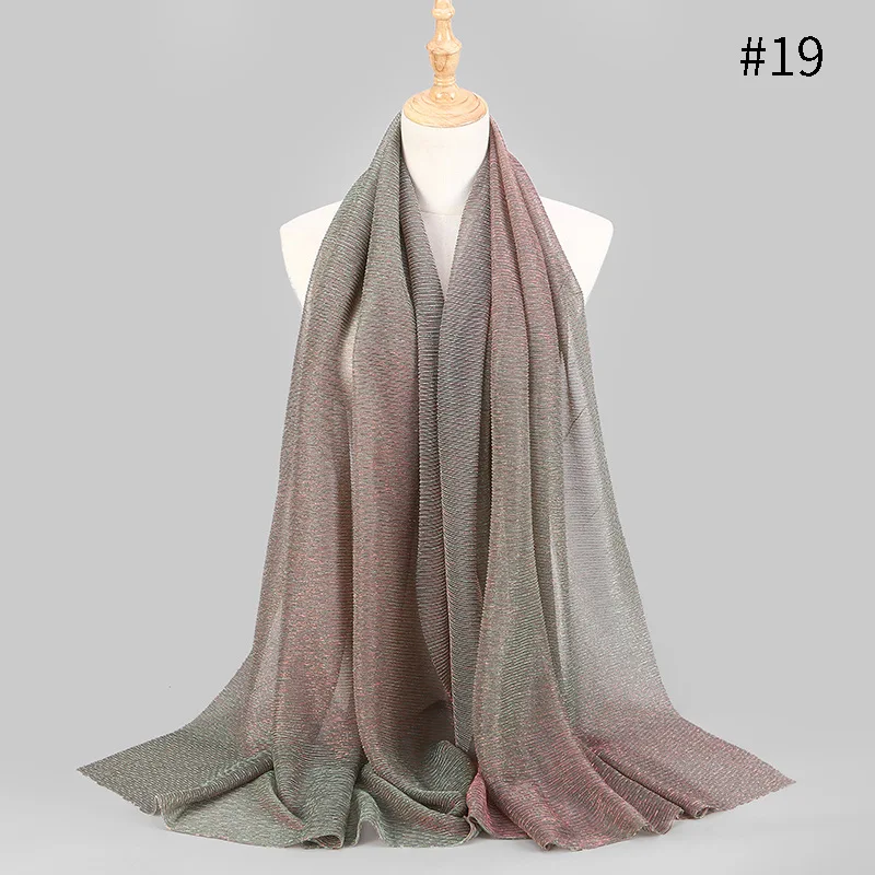 75*180 см, осенняя мода, роскошный женский мусульманский шарф, растягивающийся, золотой, серебряный, Шелковый женский платок, модная шаль, мерцающий женский хиджаб