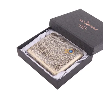 

Bronze Smoker Cigarette Case Box For 20 Cigarette Metal Flore Carving Smoking Accessories Gadgets For Men Tobacco Case Storage
