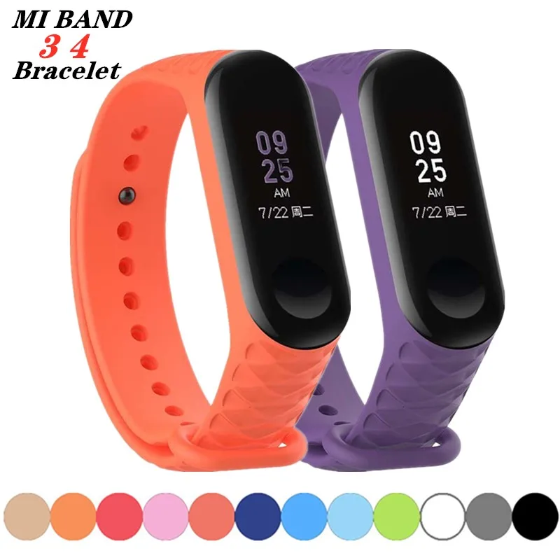 Силиконовый ремешок для смарт-браслета Xiaomi Mi Band 3 4 сменный спортивный браслет с