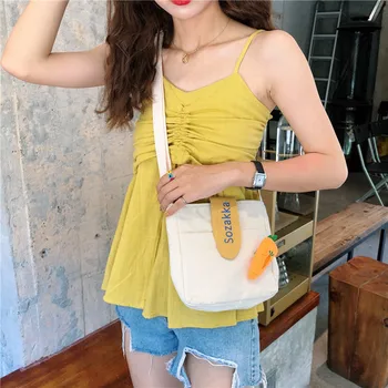 

Simple Women Canvas Shopping Shoulder Bag Cotton Student girl School Book Bag Embroidered Carrot Ladies Crossbody Messenger Bags