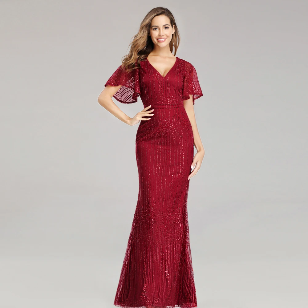 

Sparkle Elegant Mermaid Evening Dresses Long Sequined V-Neck Sparkle Evening Gowns For Party Vestidos Largos Fiesta New Dress