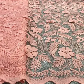 

pink African Lace Fabric 2020 High Quality Lace with Beaded Lace Fabric,Nigerian Lace Fabrics for wedding French Tulle Lace FY11