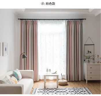 

Simple Cotton Linen Curtain for Living Dining Room Bedroom Stripe Gradient Blackout Curtains Solid Color Nordic Style Curtains