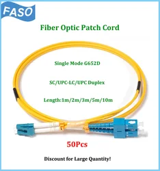 FASO – cordons de raccordement de Fiber optique, 50 pièces/paquet, personnalisés LC/UPC SC/UPC monomode G652D Duplex Core 3.0mm 1m/2m/3m/5m 