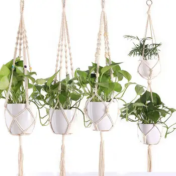 

Fashion Vintage Macrame Plant Hanger Indoor Outdoor Hanging Basket Jute Rope New Cotton And Linen Hanging Flowerpot Net