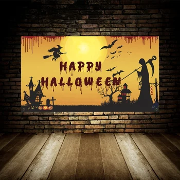 

New Halloween Party Decoration Supplies Large Happy Halloween Banner Halloween Decor Outdoor Indoor 98×19inch