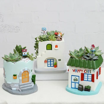 

House Potted Micro Landscape Resin Succulent Flowerpot Planter Home ornaments Create Lovely Little House Bonsai Pots