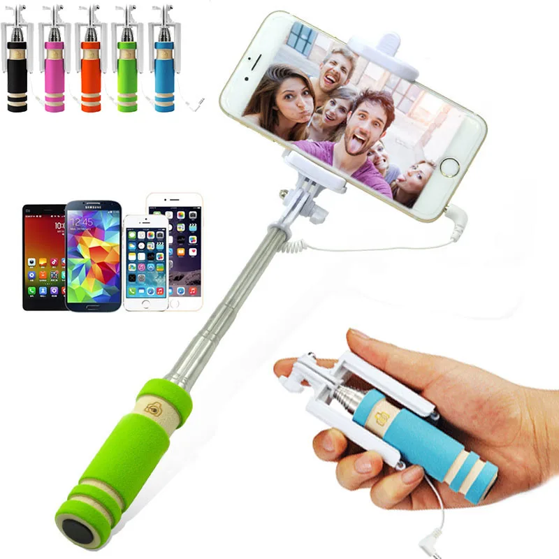 

Mini Extendable Handheld Rotatable Wired Automatic Selfie Stick Folding Portable Plug-Play Phone Clip for IPhone Android