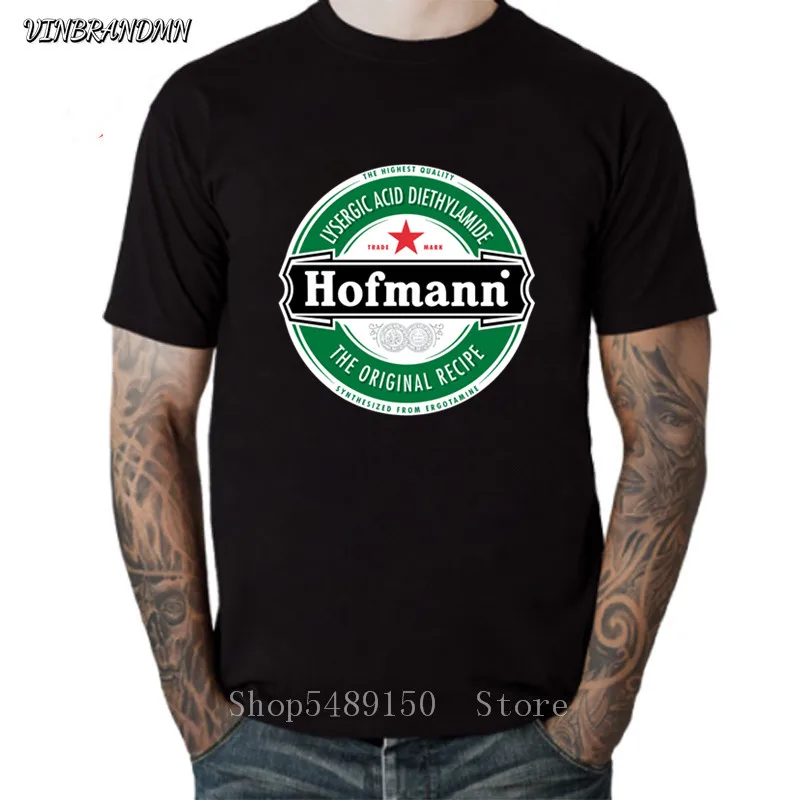 Funny Oversized Casual T-shirt Unique Adults Hofmann LSD Beer Label T Shirt Short Sleeve Top Tees Stretchy Organic Cotton Tshirt | Мужская