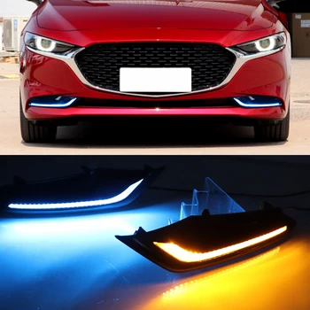 

Car Flashing 1 Pair DRL LED car Driving daytime running light fog lamp with flow yellow turn Signal for Mazda 3 Axela 2019 2020