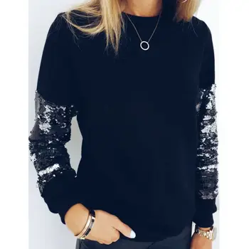 

Women Ladies Autumn Winter Warm Sequins O-Neck Knited Sweater Tops Loose Long Sleeve Casual Pullover Shirt Blouse