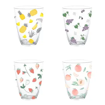 

4Pcs Milk Tea Cup Storage Cup Coffee Cup Transparent Cup Cute Strawberry Printing Glass Kitchen Drinkware