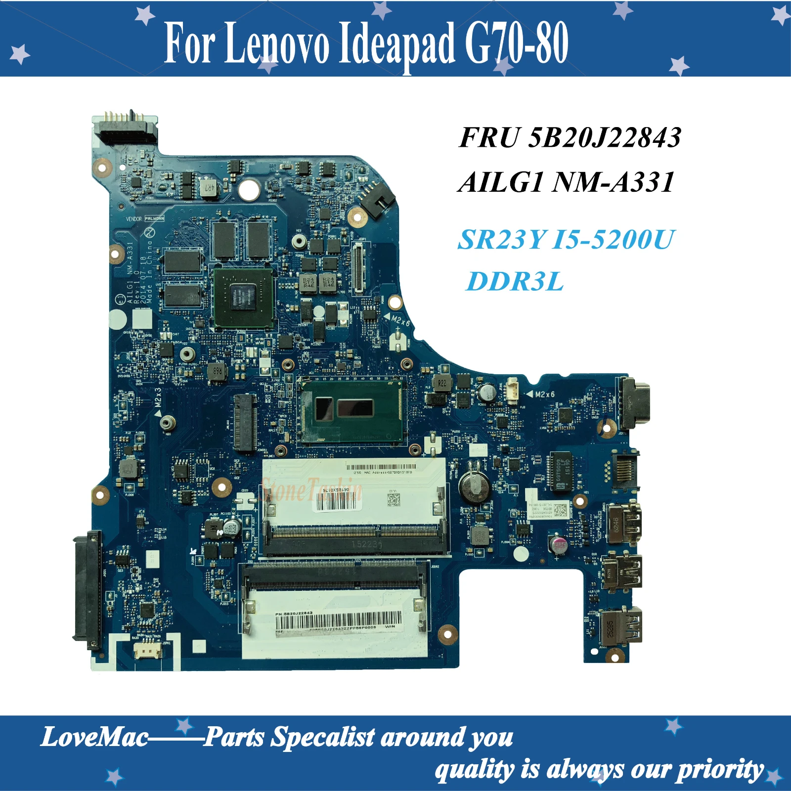 Высокое качество FRU 5B20J22843 для Lenovo Ideapad B70-80 материнская плата ноутбука AILG1 NM-A331 SR23Y
