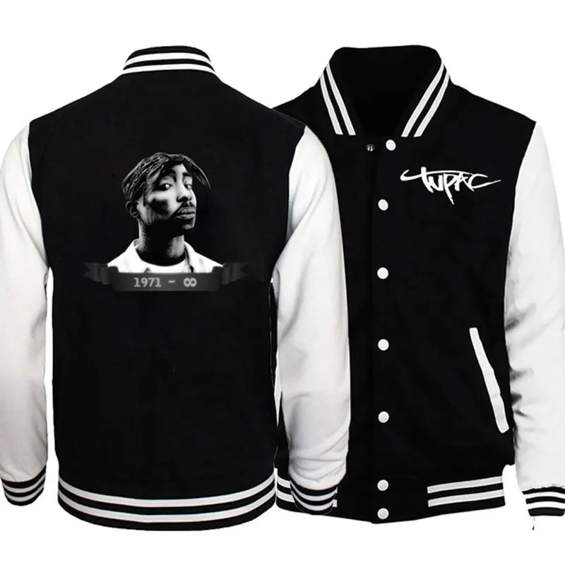 men's genuine leather coats & jackets Men's Jacket Hoodie 2pac Tupac Shakur Rapper 96 Casual Baseball Jacket Brand Clothing Long Sleeve Fitted Jacket Coat Clothes Top coat suit