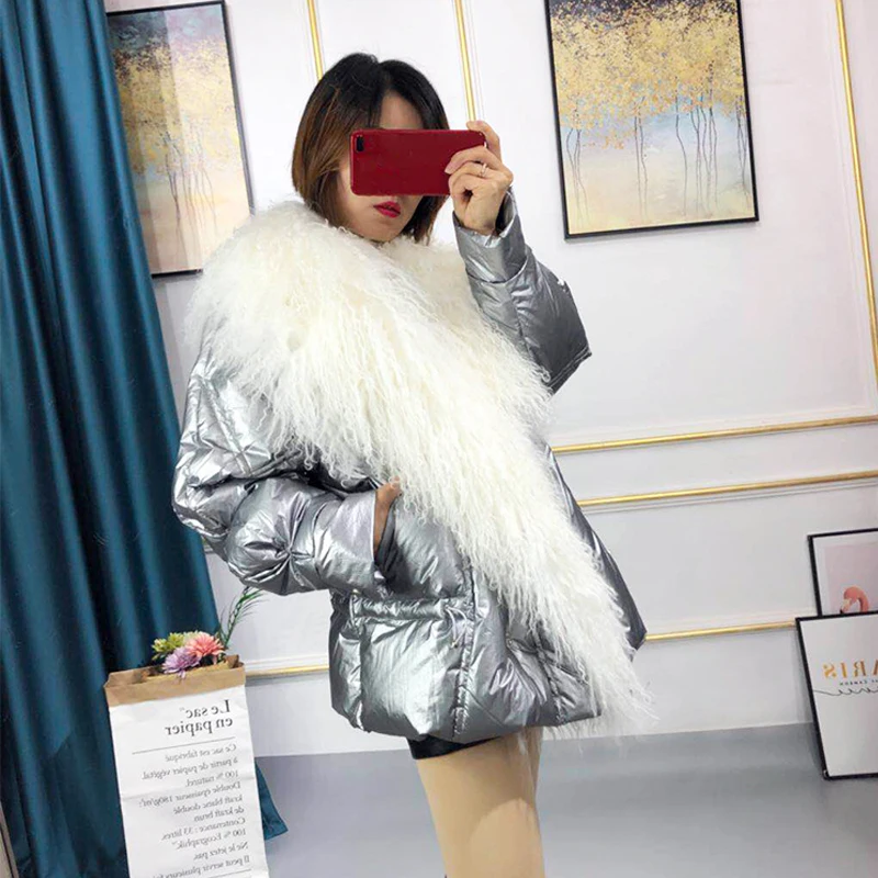 Воротник из овечьего меха 2019 Женская куртка пуховик на утином пуху | Отзывы и видеообзор
