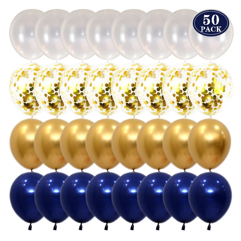 50pcs Round Retro Luminous Blue Set Pearlescent Sequin Balloon Decoration Birthday Party Company Anniversary Decoration