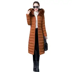 Зимнее пальто для женщин, Карамельное, розовое, серое, черное, M-4XL, большие размеры, свободное, корейское, большой меховой воротник, парка с
