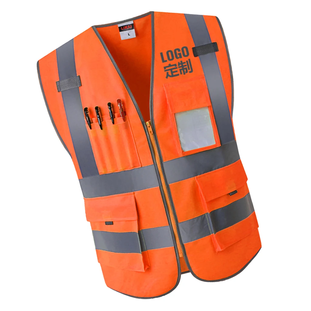 4 Pockets Class 2 High Visibility Zipper Front Safety Vest With Reflective Strips