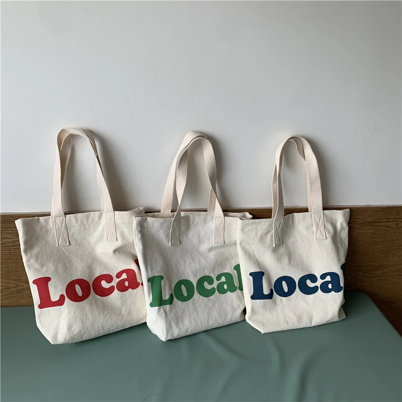 

Korean Canvas Shoulder Bag Large Capacity Daily Commuter Handbag Letter Printing Shopping Tote Bag Practical