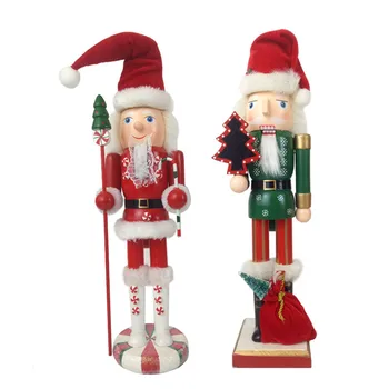 

Christmas decorations Wooden Santa Claus wife nutcracker puppet tabletop decorations 38CM gifts