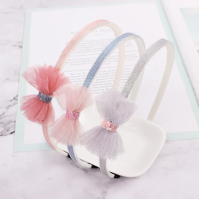 1Pcs Imitation Gauze Bowtie Hairband Cute Kids Cartoon Girls Hair Hoop Headband Headwear Lace Hair Accessories Kid Gifts 1 pc random A