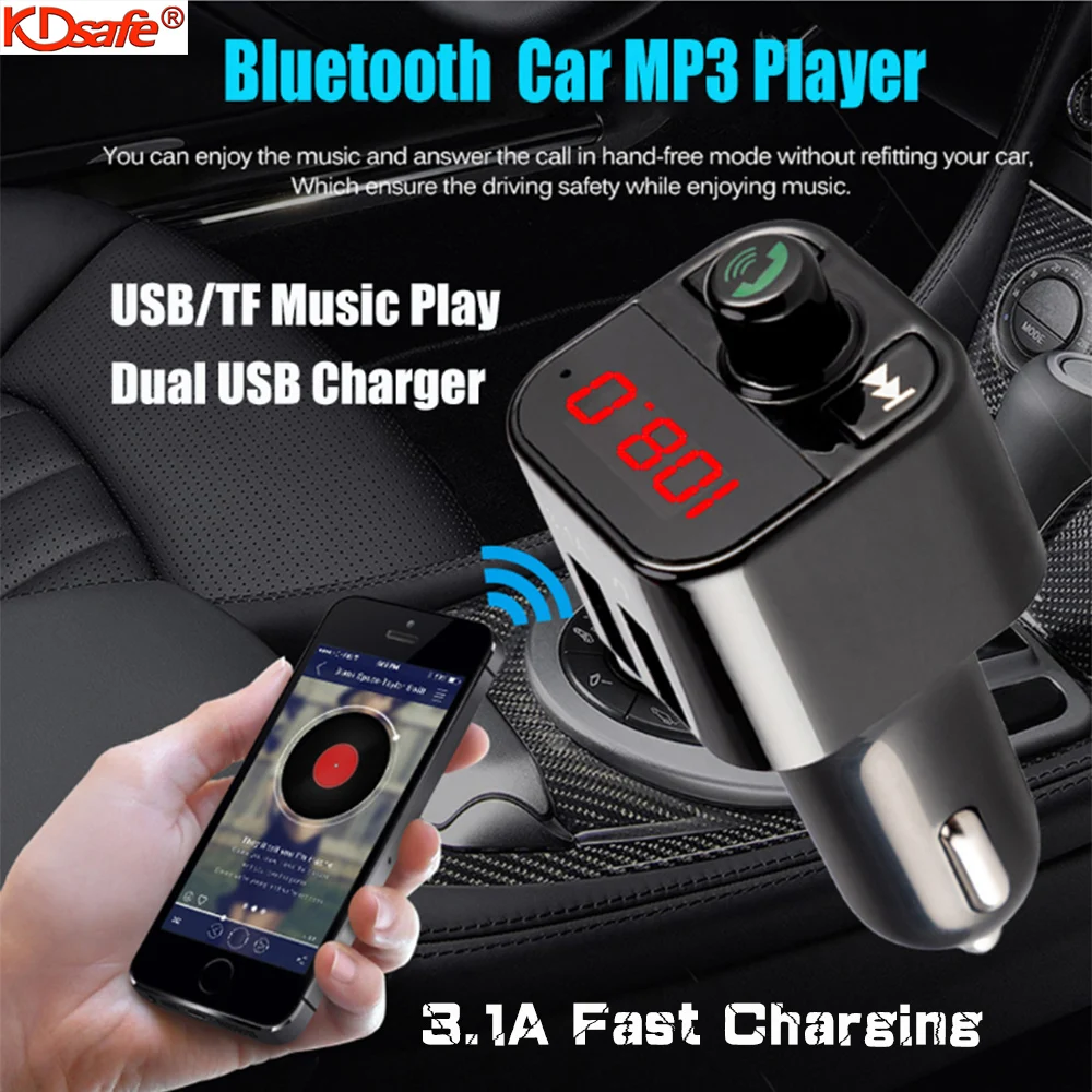 

KDsafe Bluetooth 5.0 Handsfree Ca Kit FM Transmitter LCD Digital 3.1A Quick Dual USB Charger Voltmeter TF Card U disk AUX Player