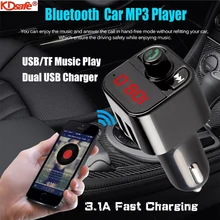 Kdsafe bluetooth 5.0 kit de carro handsfree 3.1a rápido carregador usb duplo transmissor fm lcd digital voltímetro tf cartão u disco aux jogador