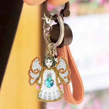 

5pcs DIY Special Shaped Diamond Painting Keyboard and Resin Diamond Shape Drill Full Drill Angel Shape Keyring Pendant