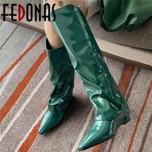 FEDONAS moda concisa Sexy stivali al ginocchio da donna vera pelle autunno inverno zeppe tacchi scarpe con cerniera laterale donna 2021 nuovo