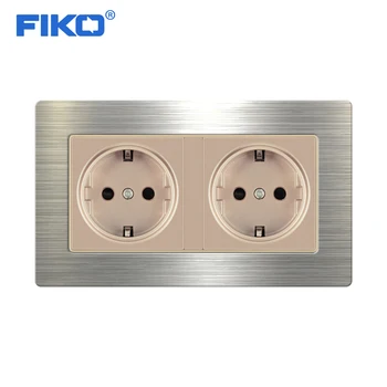 

FIKO Stainless Steel Panel 5 Gang Wall Socket 16A EU Russia Spain Electrical Outlet Silver Black Child Protective Door