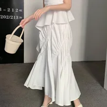 Модная новинка, летняя модная женская юбка в Корейском стиле с высокой талией, асимметричная плиссированная юбка, половина тела, WG59711L
