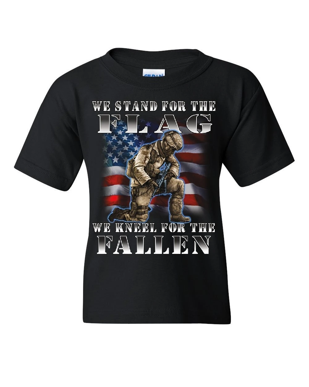 We Stand for The Flag Youth T-Shirt Veteran Military POW MIA Army Navy Kids Tee |
