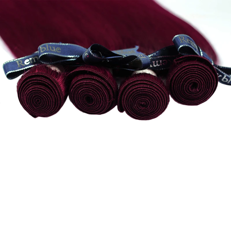 Best Pre-Colored Ombre 99J Burgundy Bundles Straight Hair Bundles Brazilian 100% Human Hair Bundles Remyblue Remy Hair Weave Bundles 12