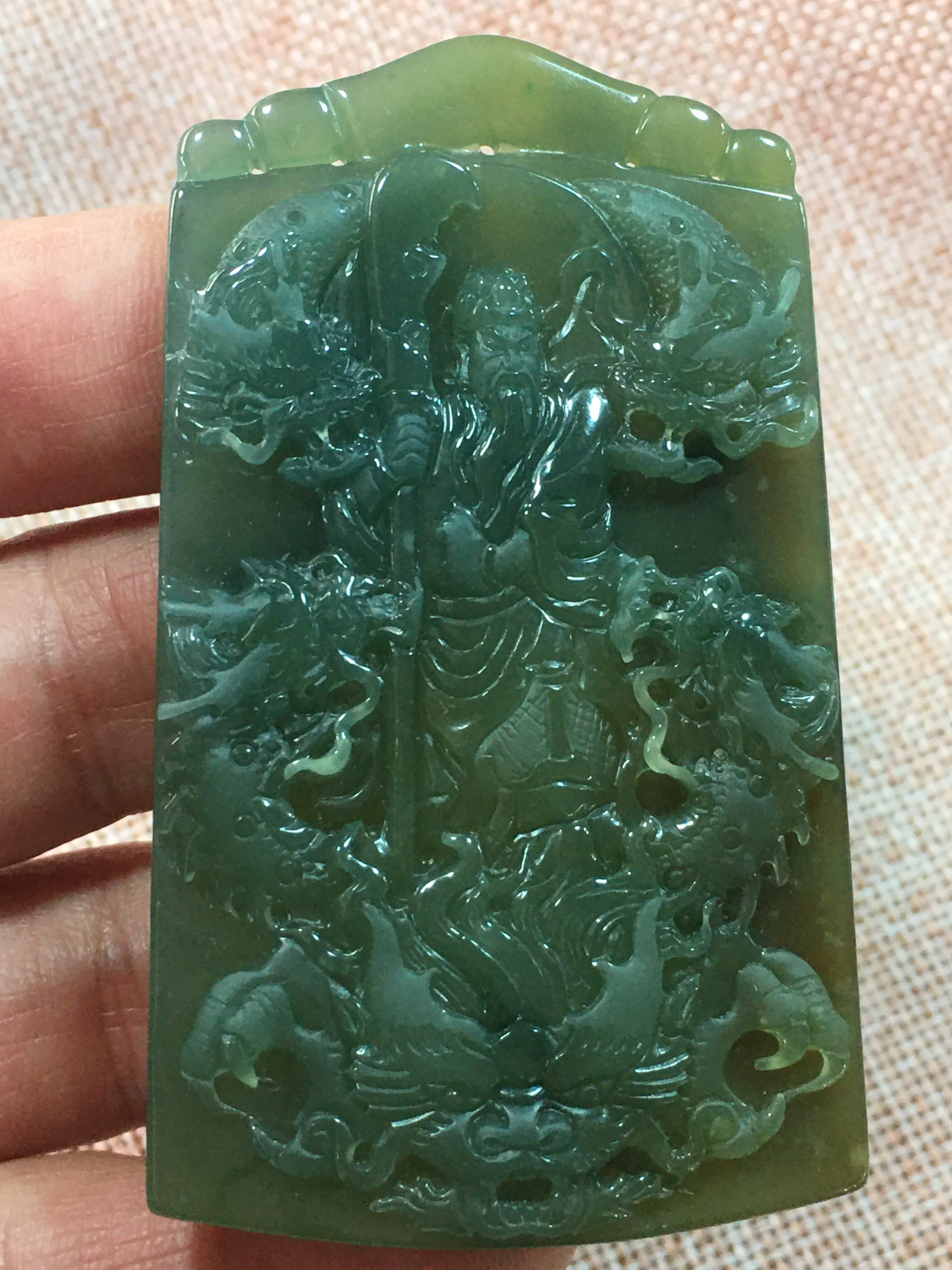 Details about   China handcarved 100% natural Nephrite hetian jade GUAN GONG pendant+Necklace 