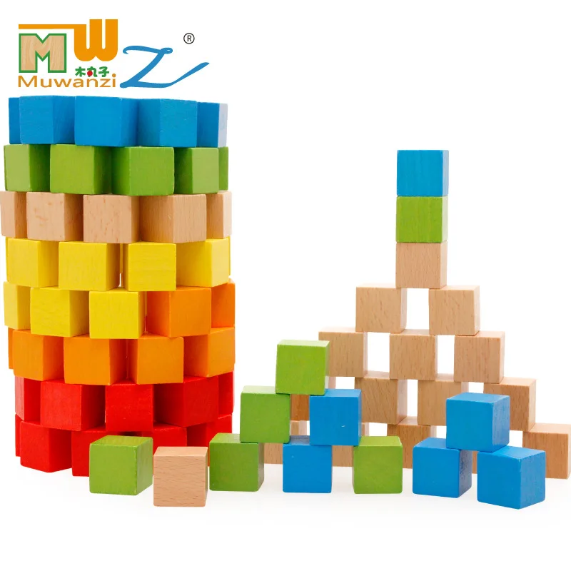 

100 Tablets Cube Square Building Blocks Large Pieces Wood Children Wooden Baby Early Childhood Educational Toys Teaching Aids