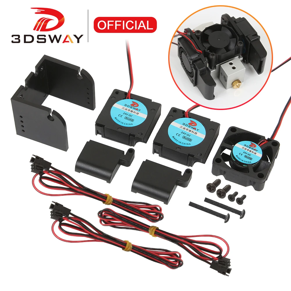 3DSWAY 3D Printer Parts 2 in 1 out Dual Head Extruder Hotend Fan Bracket DC 12v/24v 3010 Turbo Cooling Fan Blower Guide Duct Kit xcr 3d printer parts 2in1 out hotend extruder fan mounting bracket 12v 24v dc 3010mm cooling fan holder external base extension