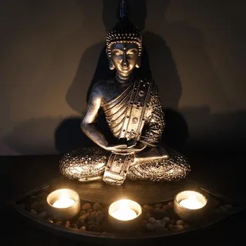 

Gift Ornament Candle Holder Meditation Decor Collectibles Desktop Resin Yoga Portable Home Office Living Room Buddha Statues