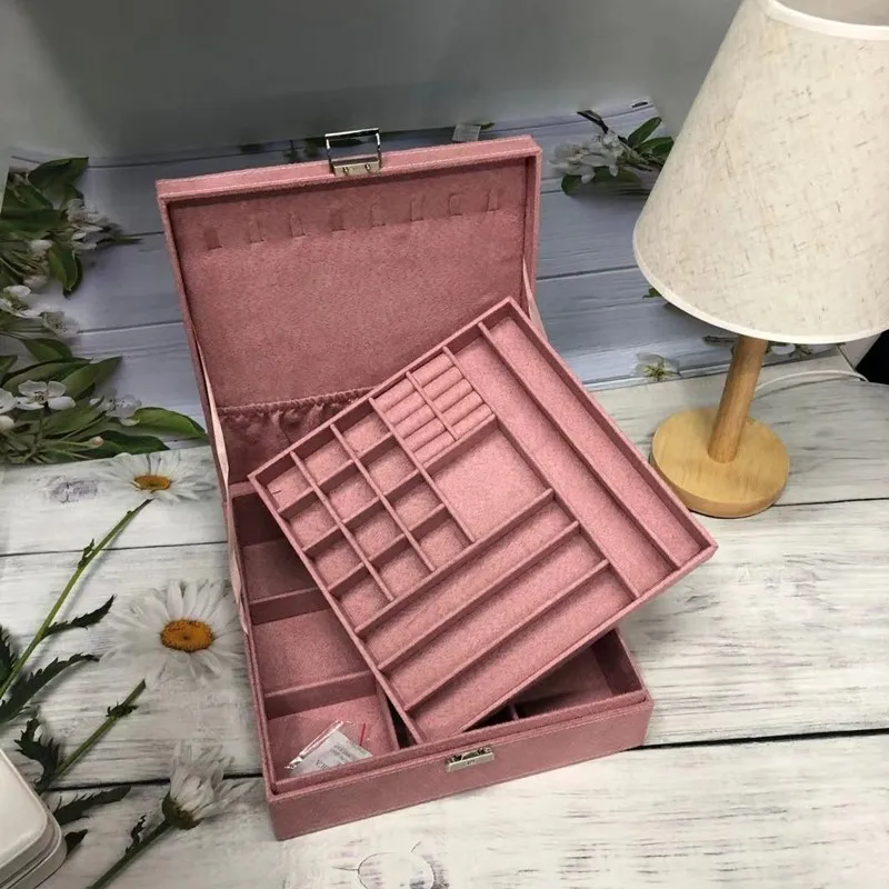 Новая Горячая Женская мода защита окружающей среды мягкая фланелевая квадратная коробка для хранения двойной Макияж сумка для хранения ювелирных изделий Коробка для хранения - Цвет: Pink