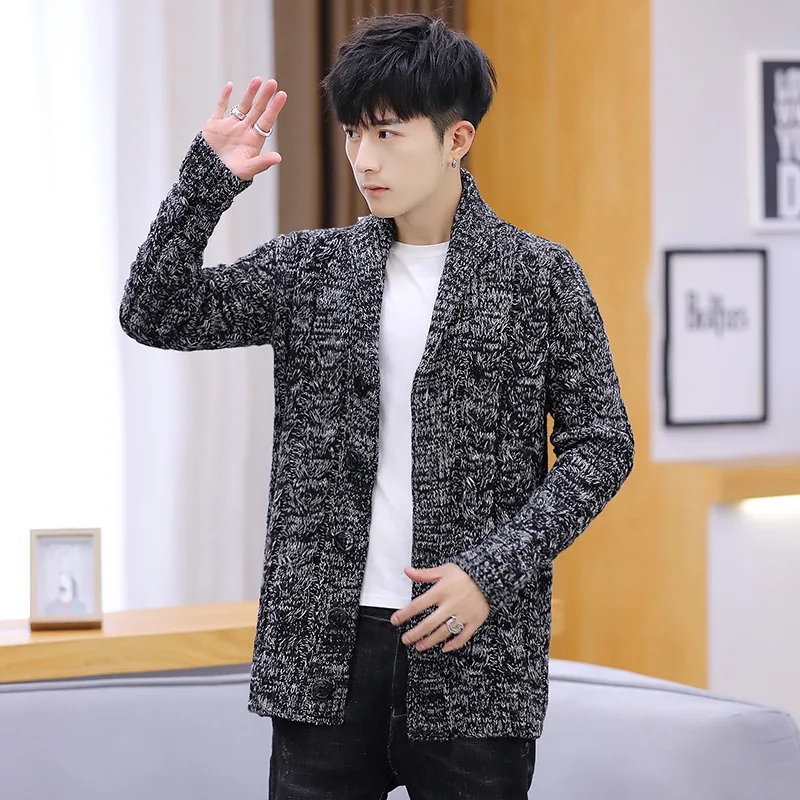 

Mens Sweaters Winter Clothes Casual Turn-down Collar Single Breasted Coats Jacket Warm Sweater Men Cardigan