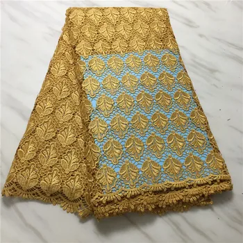 

High Quality 2020 African Guipure Embroidered Cord Lace Fabric Gold Water Soluble Nigerian Guipure Lace Fabric With Rhinestones