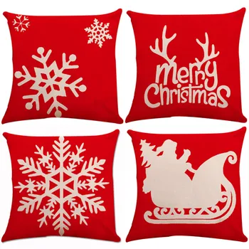 

4PC Cotton Snow Car Sofa Snowman hat Throw Pillows set Cushion Cover Decorativos Coussin Decoration Pillow Case Eco-Friendly A19