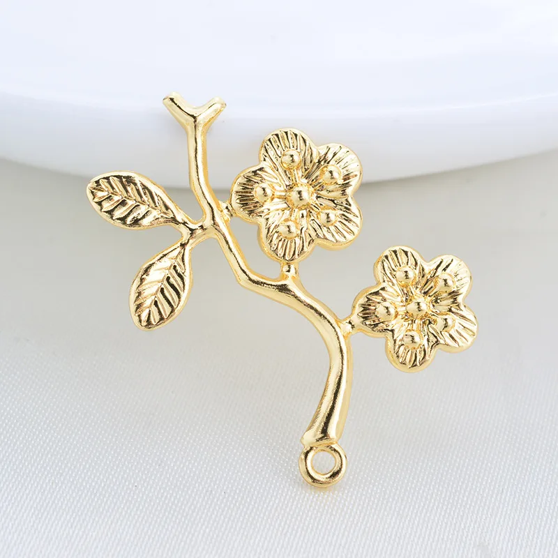 

(281) 10PCS 20x28MM 24K Gold Color Plated Brass Branch with Flower Charms Pendants High Quality DIY Jewelry Making Findings