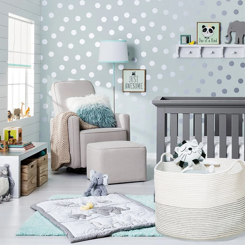 

Woven Baby Laundry Basket for Blankets Toys Storage Basket with Handle Comforter Cushions Storage Bins Thread Laundry Hamper-Bla