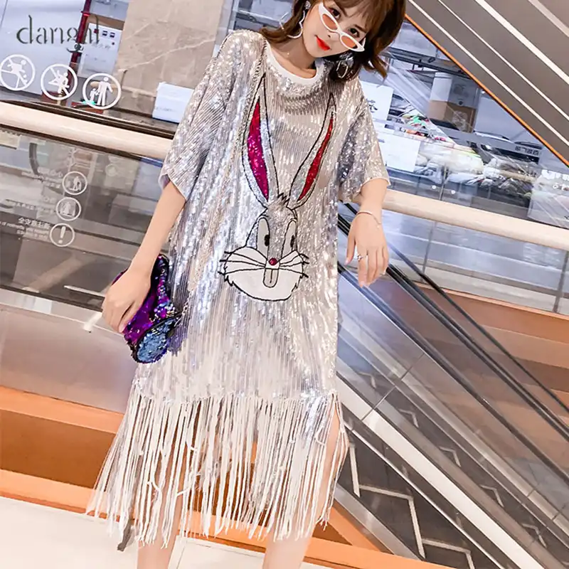 silver sequin tshirt dress