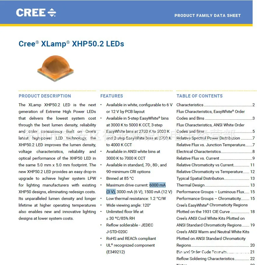 

Cree Assessor Xhp50 Second Generation 3V High-Power LED Light Emitting Diode 3V 5050 Xhp50 2 Generation Xhp50b