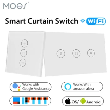 

WiFi Smart Curtain Switch Glass Panel App Remote Control Works with Alexa and Google Home or Electric curtain motor EU US