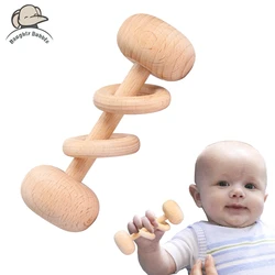 Hochet en bois de hêtre pour bébé, jouet éducatif à mâcher, sécurité alimentaire, anneau de dentition, jeu de gymnastique Montessori, poussette, cadeau, 1 pièce 